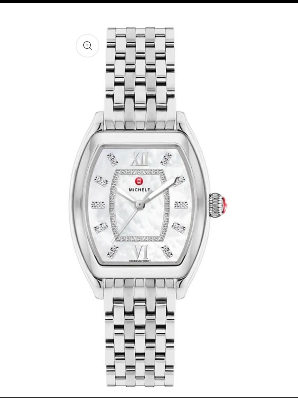 Michele Silver Stainless Steel Mother-of-Pearl Diamond Accent Bracelet Watch